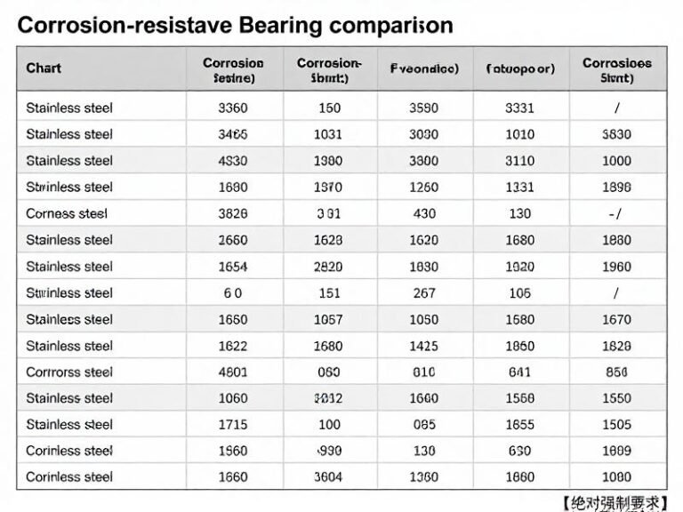 Corrosion-resistant bearing comparison chart showing stainless steel vs ceramic performance metrics