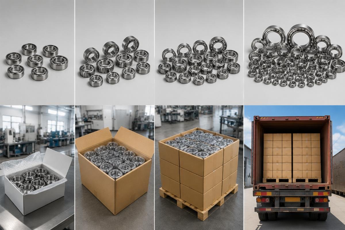 Side-by-side comparison of bearing order tiers from 10-piece small batches to full container loads