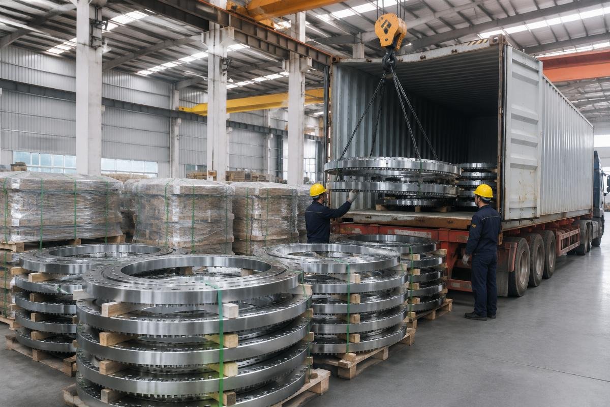 Bulk slewing bearing packaging and delivery for container shipment
