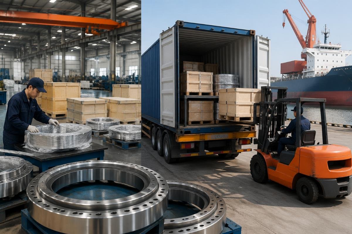 Custom wind power bearing order being prepared for sea freight consolidation