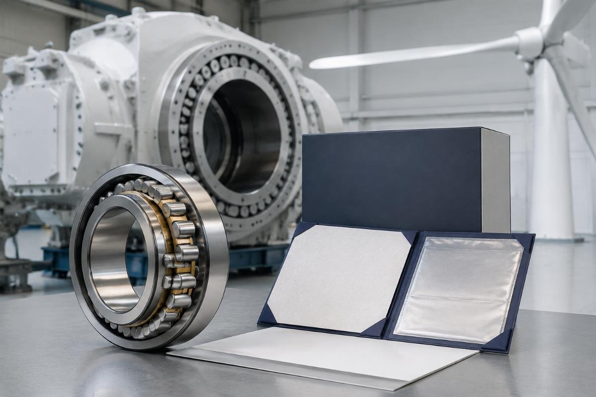 Wind turbine gearbox bearing with certification documentation package
