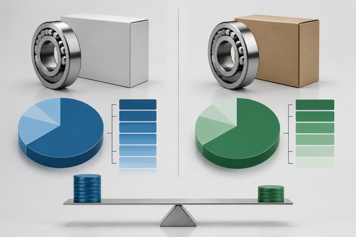 A side-by-side comparison chart showing cost breakdown of OEM bearings vs equivalent Chinese-sourced bearings