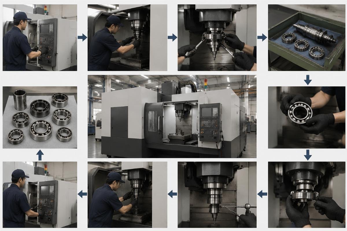 Workflow for emergency CNC spindle bearing replacement to minimize production downtime