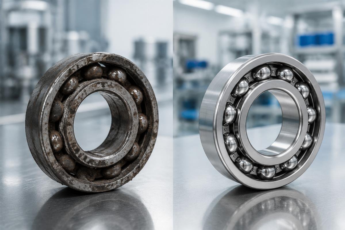Comparison of corroded unpassivated and intact passivated stainless steel bearings after 6 months of use