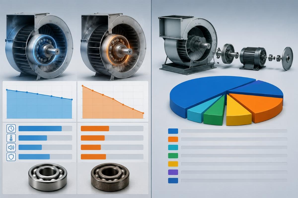 HVAC fan blower bearing performance vs cost comparison Side by side comparison of HVAC fan bearing test results and cost breakdown