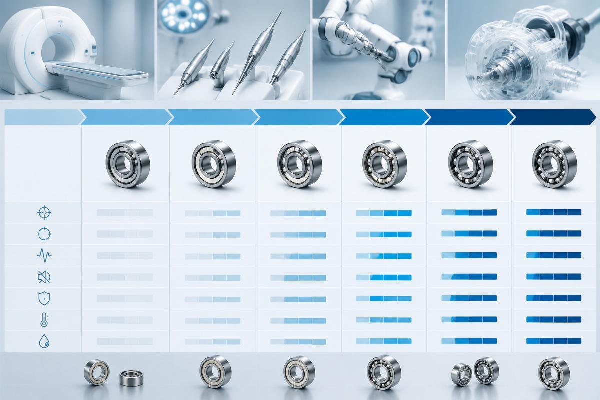 Precision grade comparison chart for medical miniature bearing applications
