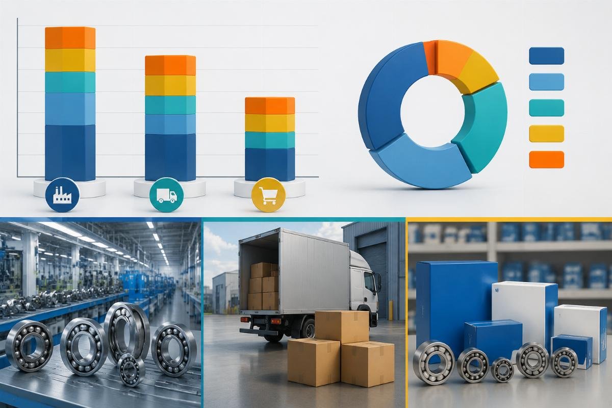Cost comparison chart for motorcycle bearing sets across three sourcing channels