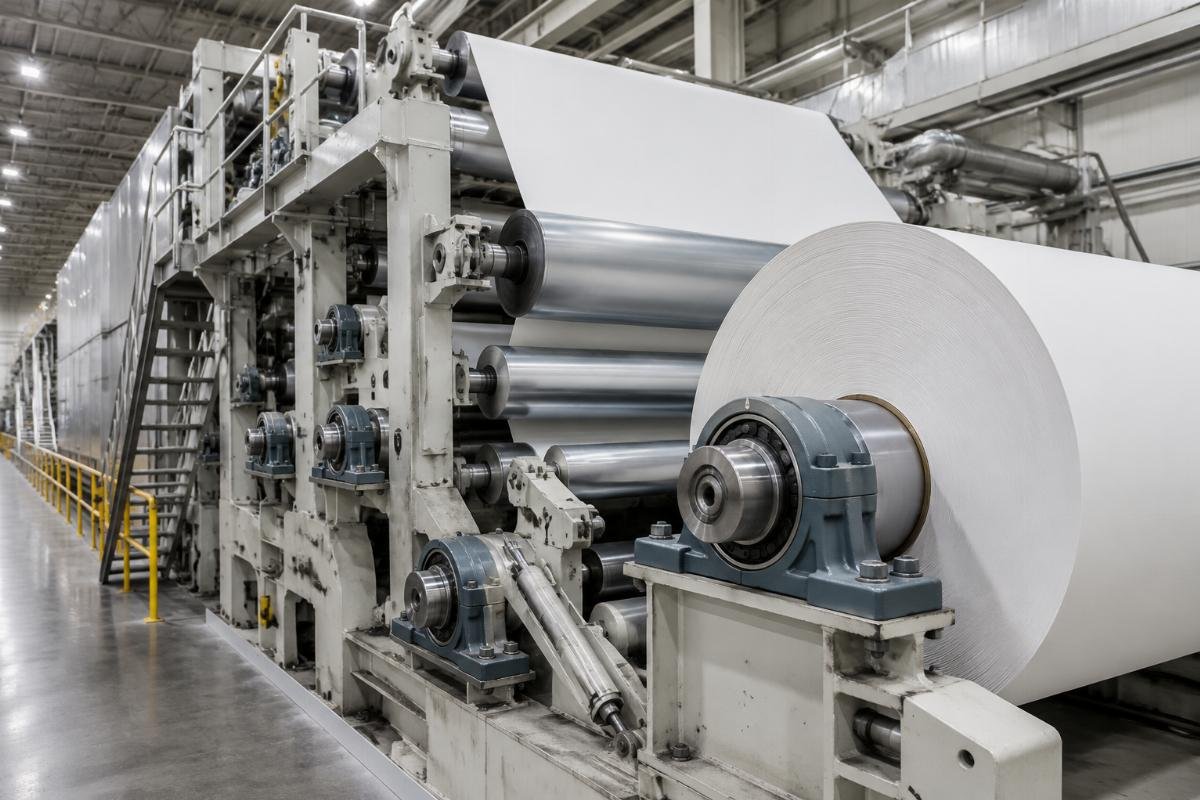 paper machine production line bearing application Paper machine production line running with installed roller bearings