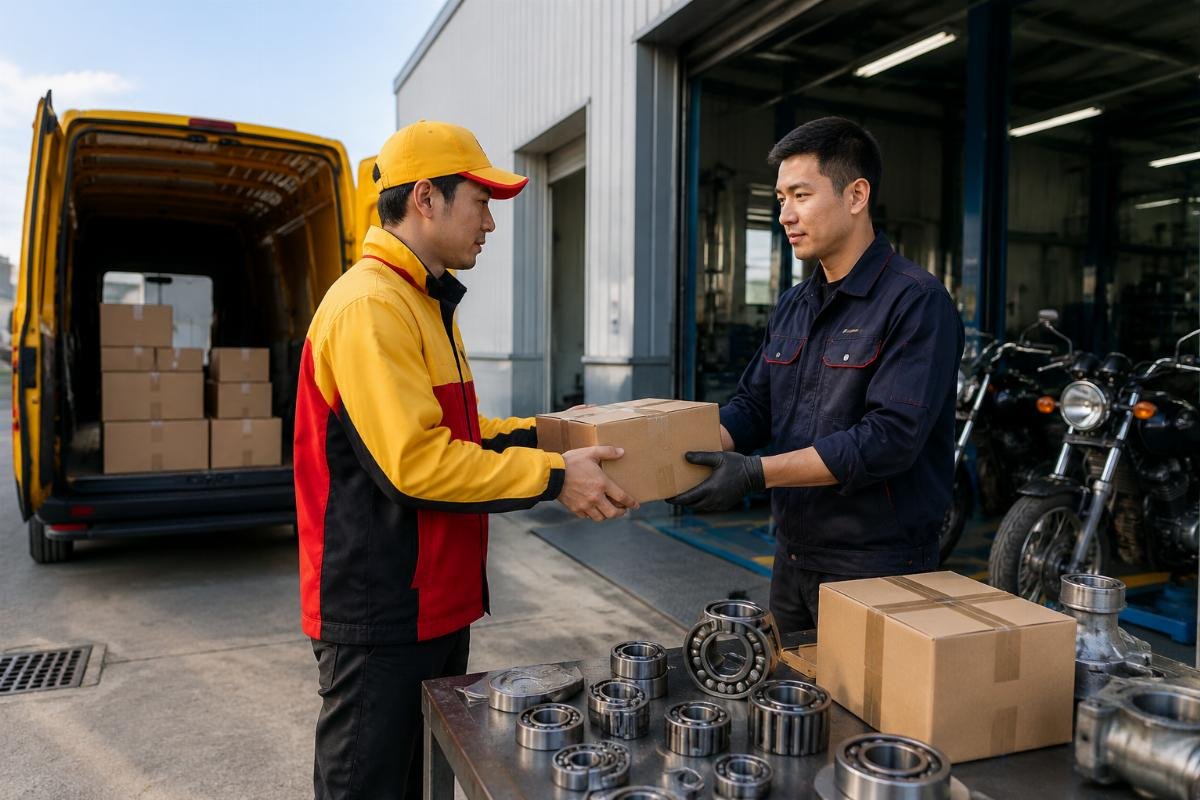 DHL express delivery of motorcycle bearing kits to a repair facility